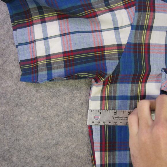 Open Trails Shirt Mens Large Blue Red Plaid Short Sleeve Western Pearl Snap - Picture 6 of 8